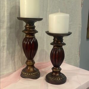 Elegant Bronze and Reddish Brown Candle Holders